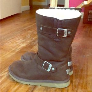 Brown Tall Ugg Boots with Buckle Detail